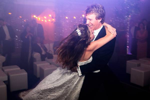 Bride and groom in love on the dance floor