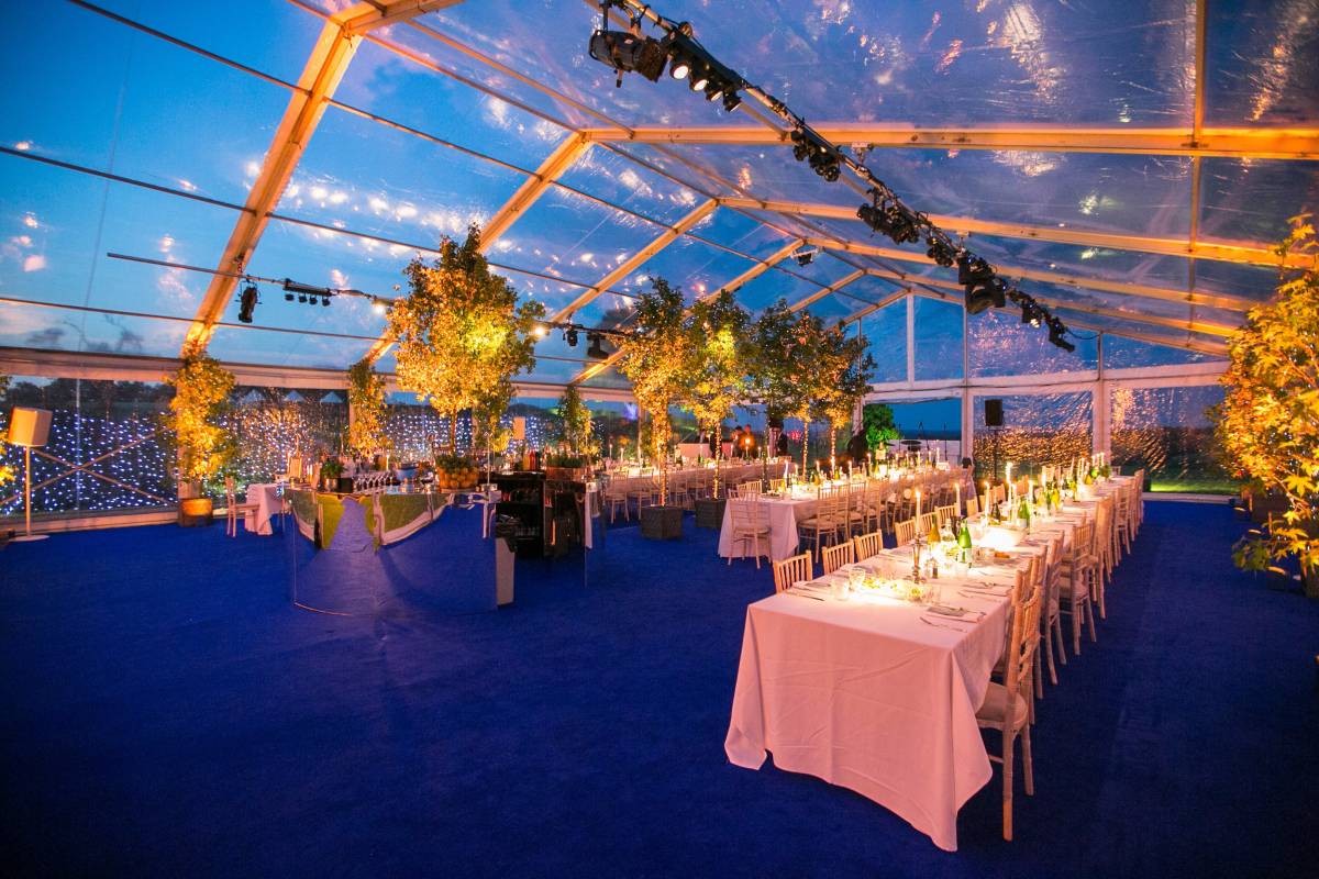 Interior view of a dramatic transparent tent