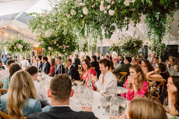 Marquee with lots of hanging flowers