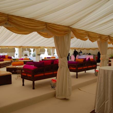 View of multiple marquees at an Indian wedding