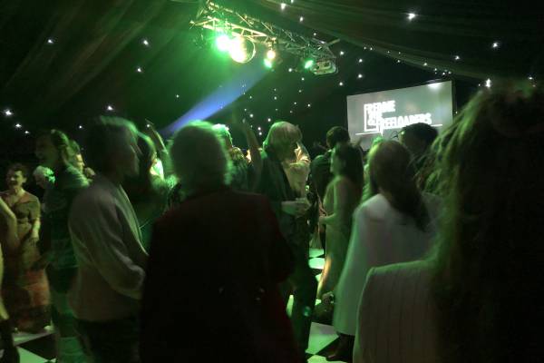 Dancing in a blacked out marquee