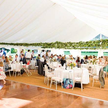 Dining in a wedding marquee