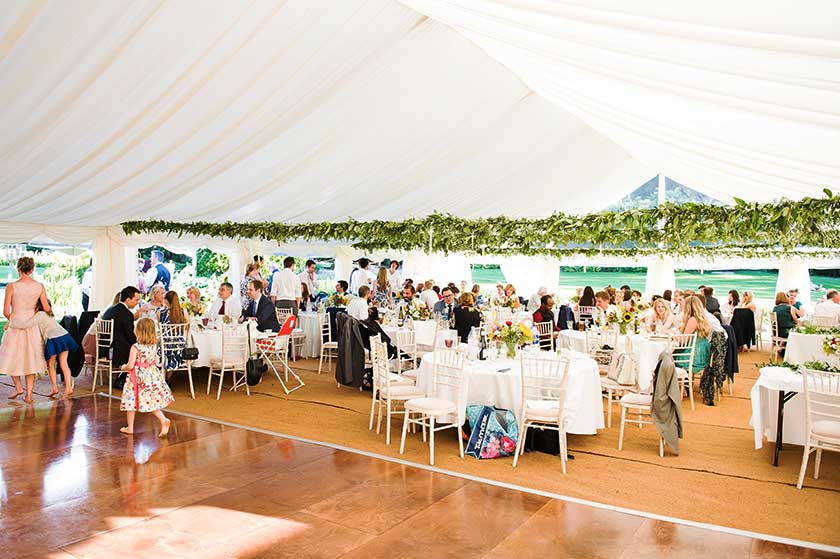 Dining in a wedding marquee