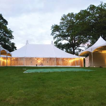 Marquee layout with frame structure and Chinese Hat tents