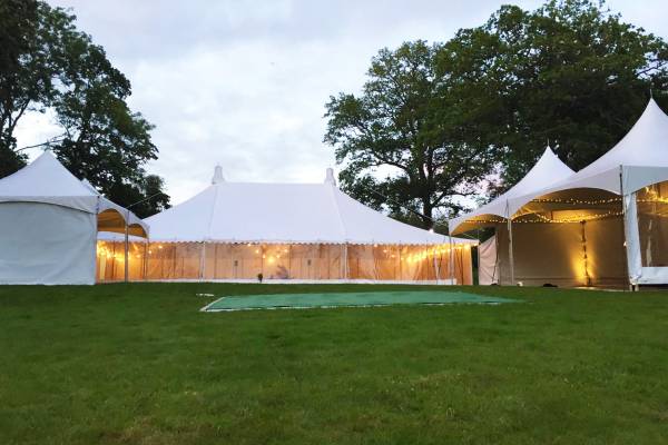 Marquee layout with frame structure and Chinese Hat tents