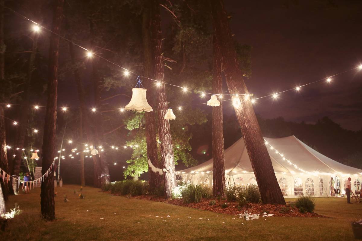 Marquee exterior with outdoor lighting