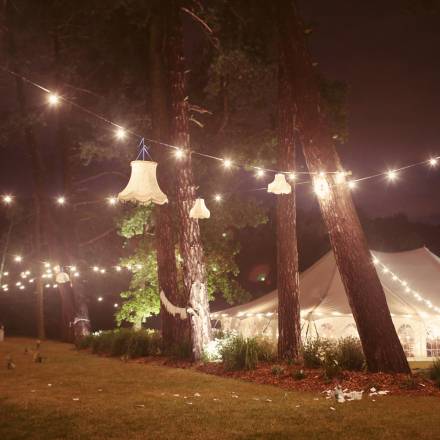 Marquee exterior with outdoor lighting