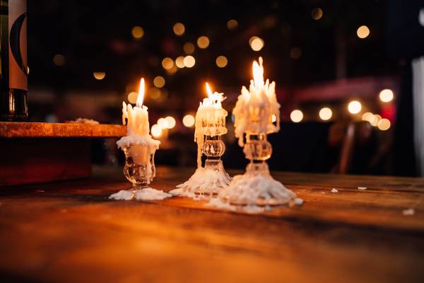Melted candles and spangly lighting