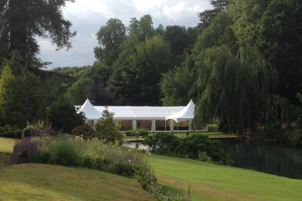 Frame tent in pretty venue by a lake