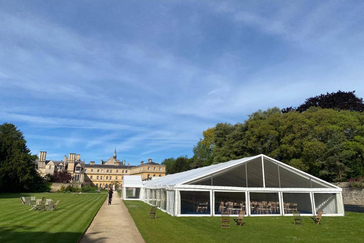 Large frame tent for Trinity College, Oxford University