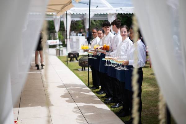 Waiting staff at marquee reception