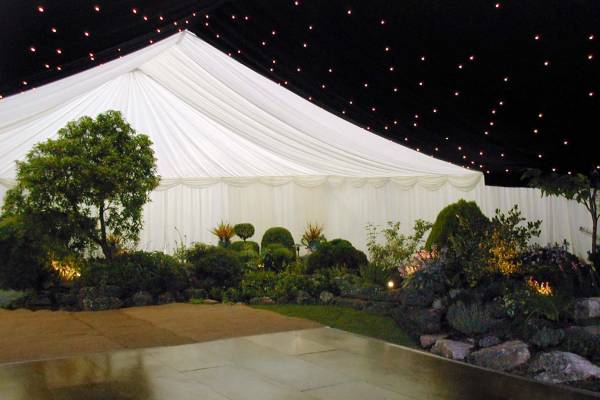 Marquee erected around a lovely rock garden