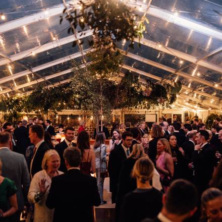 Inside a large transparent marquee near Chichester