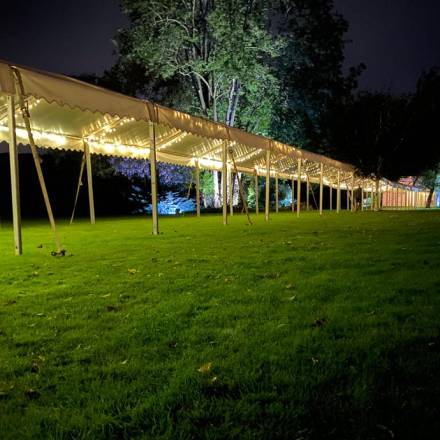 Long illuminated walkway at night