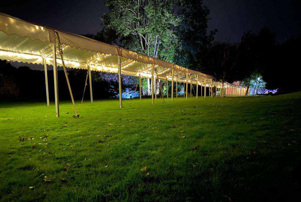 Long illuminated walkway at night