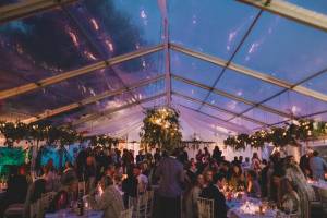 Wedding reception in a clear marquee