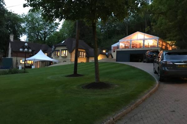 Marquee on top of a garage