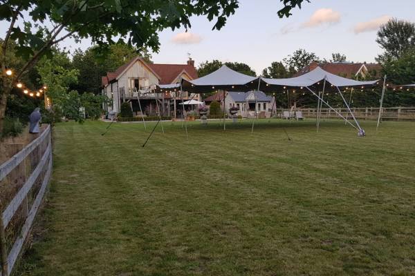 Stretch tent in large garden