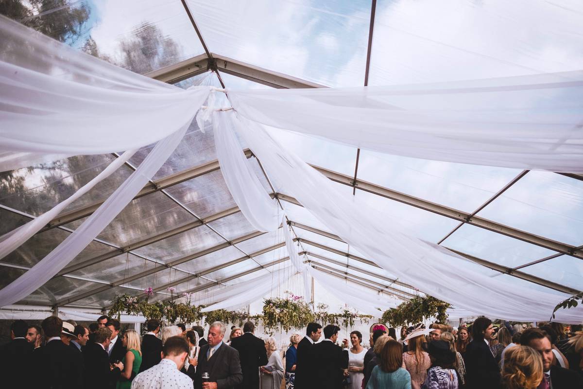 Fabric strung across a clear roof