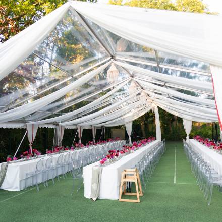 Floaty styled transparent marquee with fabric