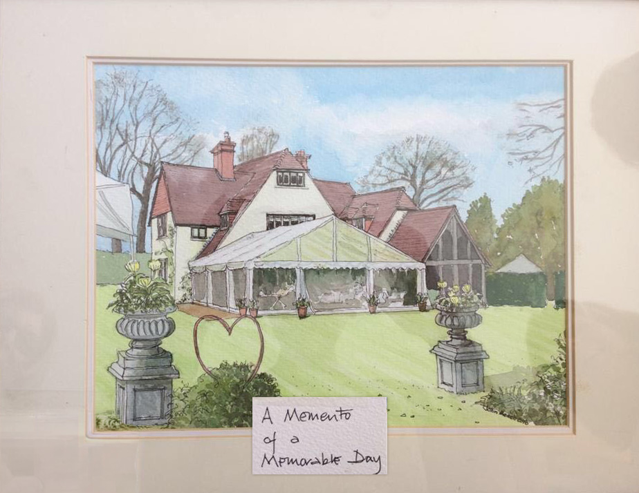 Painting of a spring wedding in Surrey