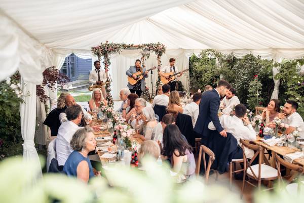Pretty wedding marquee in small garden