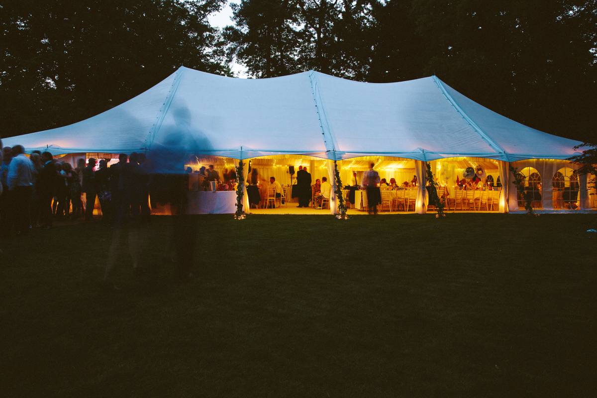 Traditional marquee exterior in Weybridge