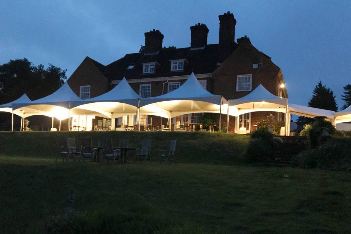 Pagoda marquees looking pretty lit up at night