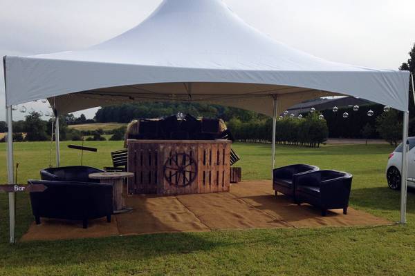 Open sided Chinese Hat tent serving as a as a chillout and bar