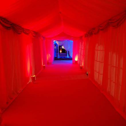 Long red walkway to build suspense for the dramatic themed marquee