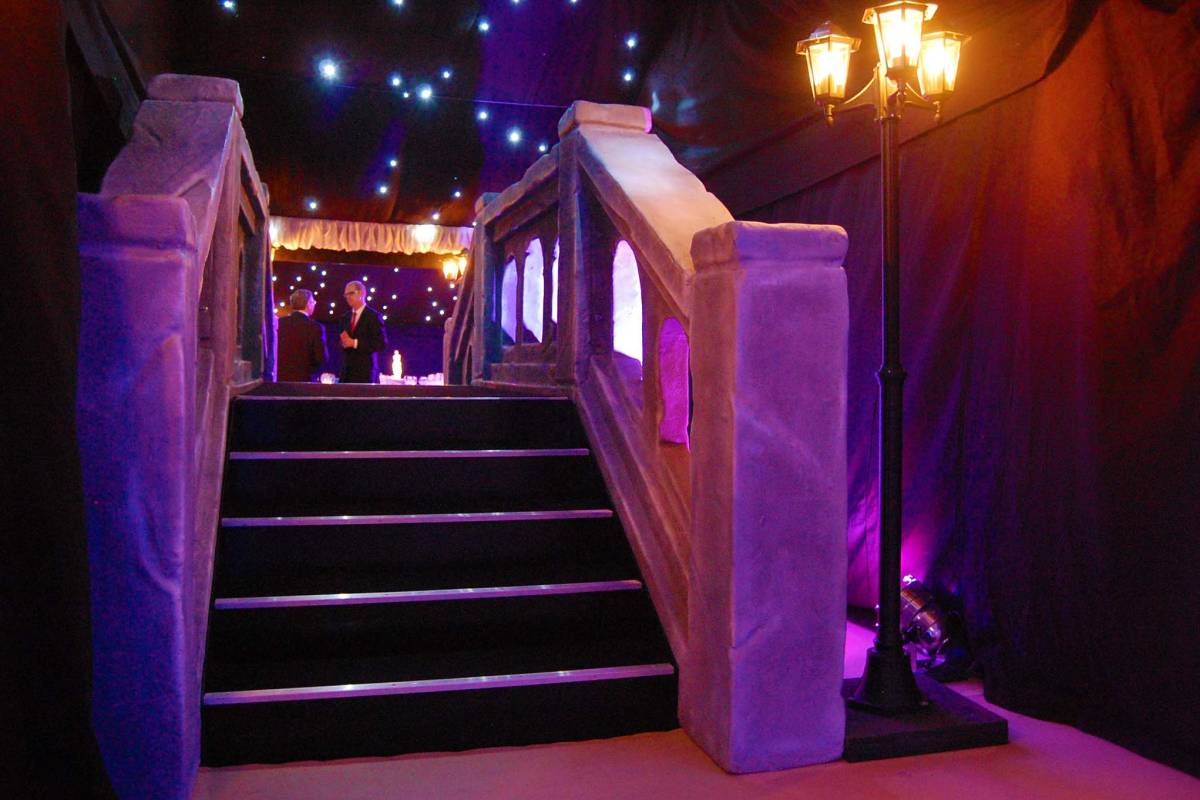 Rialto styled bridge in Venice themed marquee