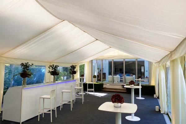 A plain and functional marquee for a small corporate event