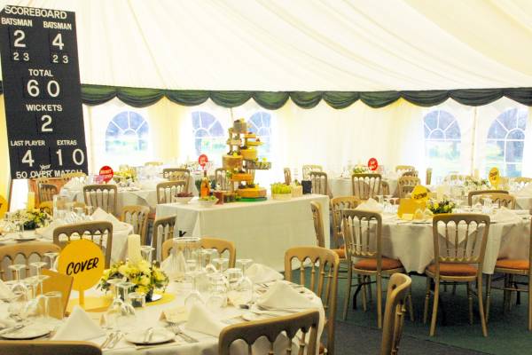 Cricket themed sixtieth birthday marquee