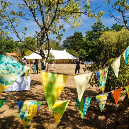 View of a traditional tent through bunting