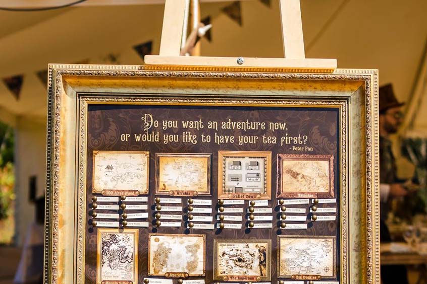 Detail of inventive table plan with Peter Pan quotation