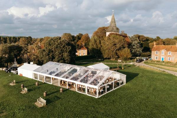 Drone view of clear marquee
