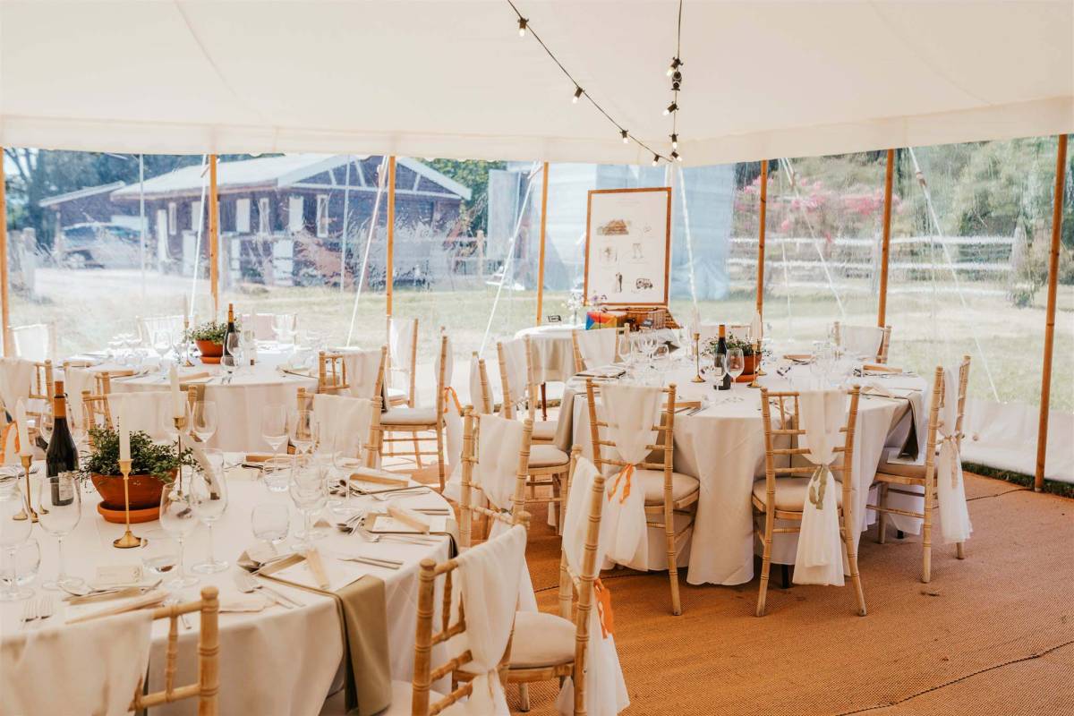 Marquee repurposed for dining after a wedding ceremony