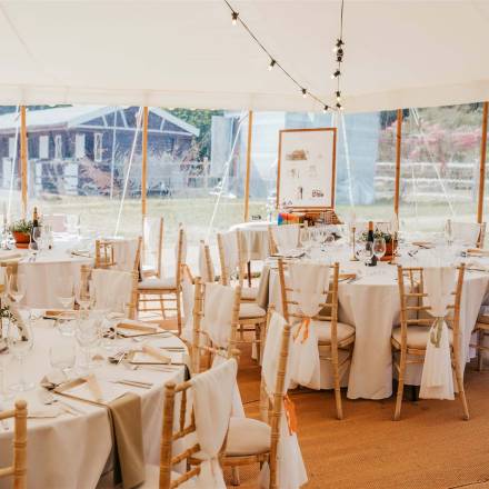 Marquee repurposed for dining after a wedding ceremony