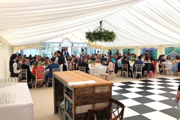 Classic styled frame tent interior with dancefloor
